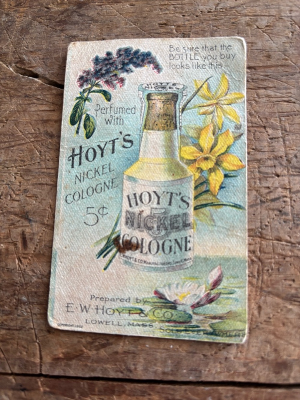 Hoyt's Nickel Cologne Decorative Advertising Card - Yellow & Blue Floral